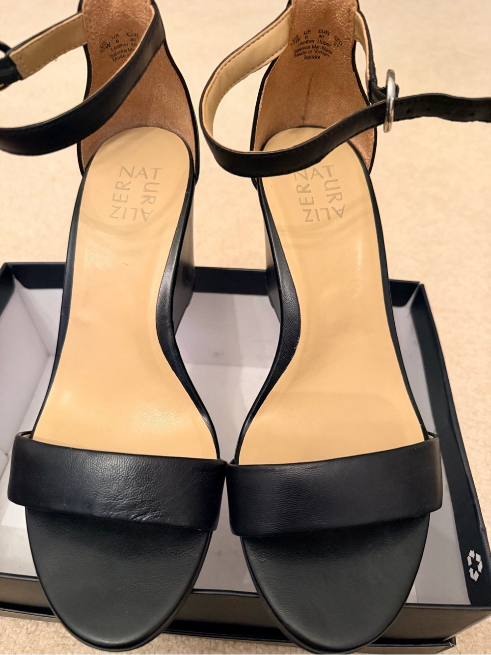 Brand New - Naturalizer Black Leather Open-Toe Ankle-Strap Heels